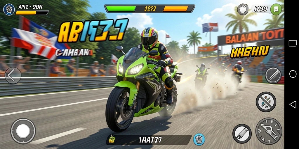 Tampilan gameplay seru dari API77 dengan motor balap yang menarik.