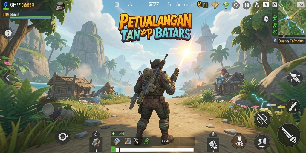 Tangkapan layar gameplay GF777 menunjukkan keindahan dunia terbuka yang menawan.