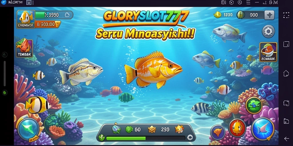 Tampilan gameplay menarik dalam GLORYSLOT777 yang menunjukkan aksi menembak ikan.