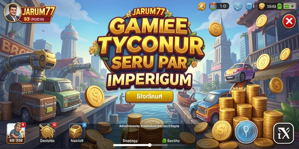 Tampilan seru dari gameplay JARUM77 yang menampilkan pengelolaan bisnis.