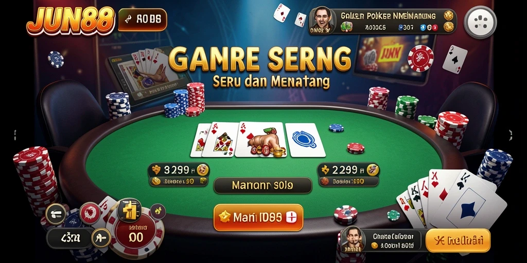 Tampilan gameplay Poker yang mendebarkan dari JUN88.