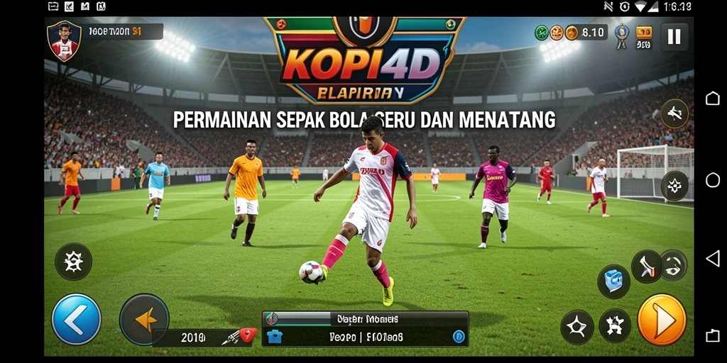 Screenshot permainan KOPI4D menampilkan aksi sepak bola yang intens.