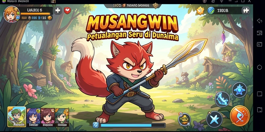 Tampilan gameplay seru dari MUSANGWIN dengan karakter anime.