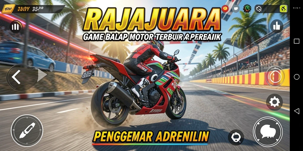 Tampilan gameplay RAJAJUARA saat balapan motor yang mendebarkan.