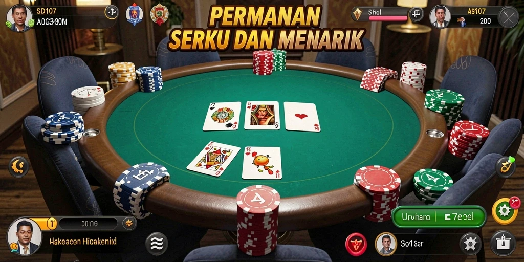 Tampilan gameplay seru dari SD107 saat permainan Poker berlangsung.